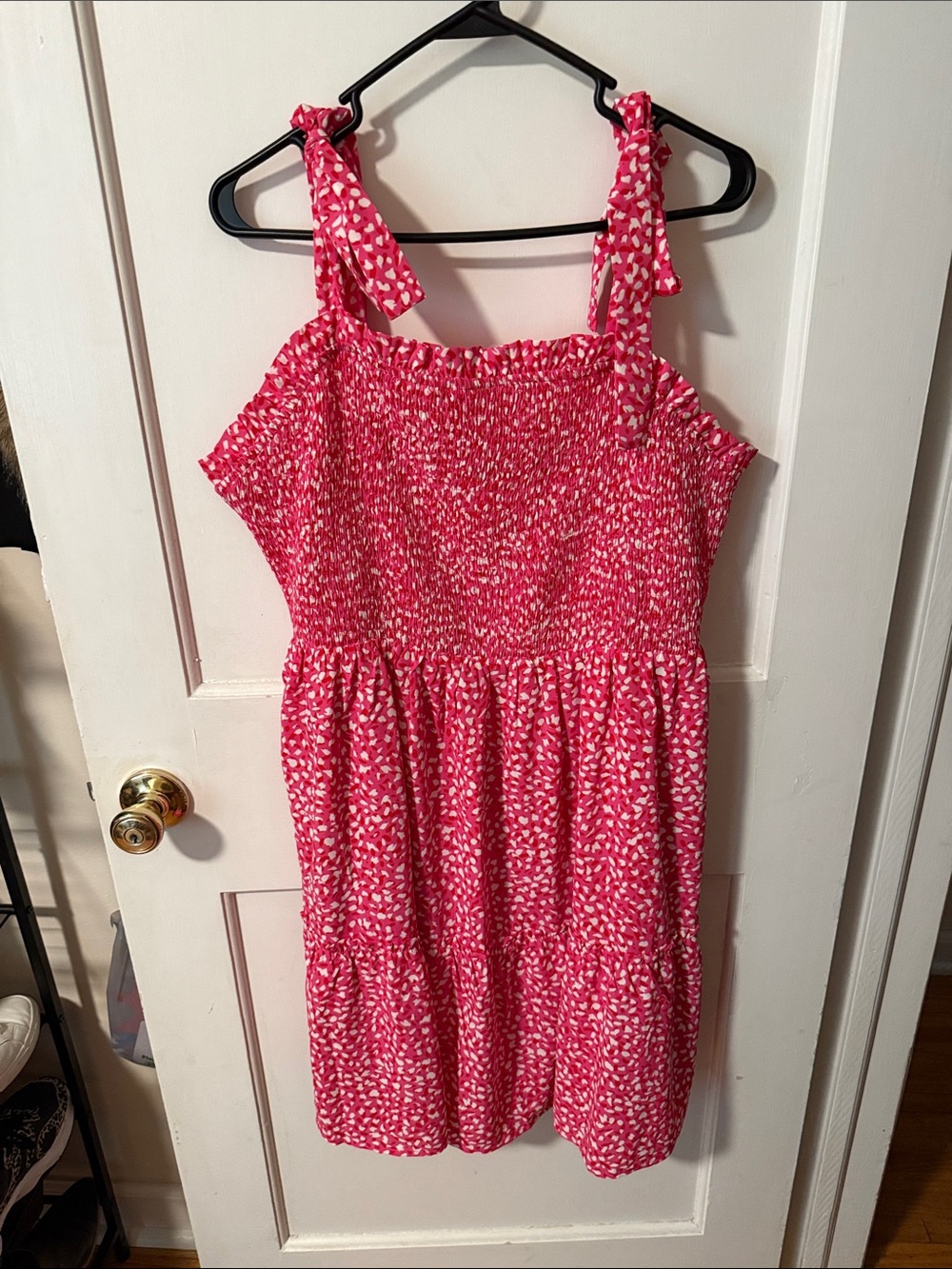 JODIFL Pink Tie-Shoulder Smocked Sundress